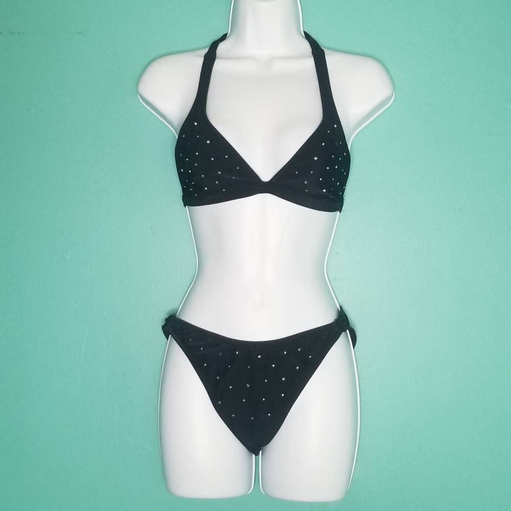 Bebe Rhinestone black bikini sz XS